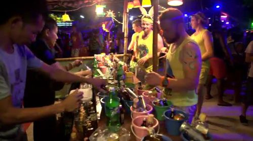 Party goers at Thailand's infamous full moon party. (A Current Affair)