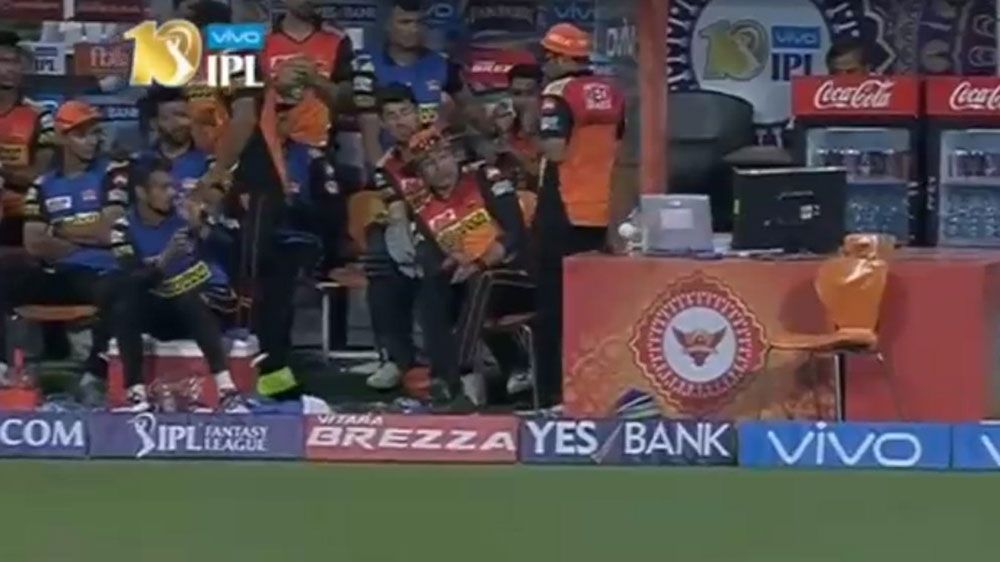 Sunrisers batsman hits ball for boundary and damages his team's computer in IPL