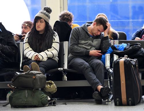 Passengers stranded in Gatwick Airport.