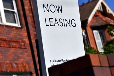 A &quot;now leasing&quot; sign at a property listed for rent in Sydney.