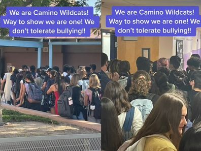 Hundreds of students huddled in a high school yard and also the classroom.