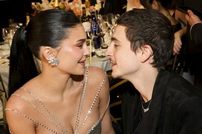 Kylie Jenner and Timothee Chalamet at the 83RD ANNUAL GOLDEN GLOBES®, airing live from the Beverly Hilton in Beverly Hills, California on Sunday, January 11, 2026 at 8 PM ET/5 PM PT, on CBS and streaming on Paramount+. Photo: Stewart Cook/CBS ©2026 CBS Broadcasting, Inc. All Rights Reserved.