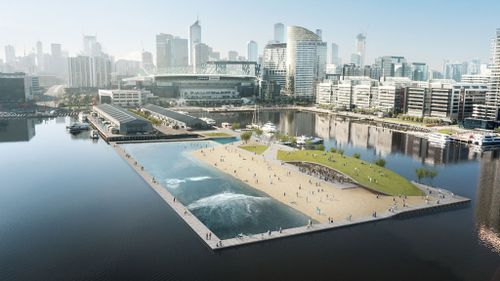 Surf's up in Melbourne's CBD for floating beach and wave pool project