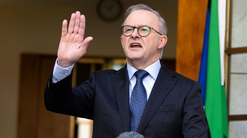 Prime Minister Anthony Albanese during a press conference at Parliament House