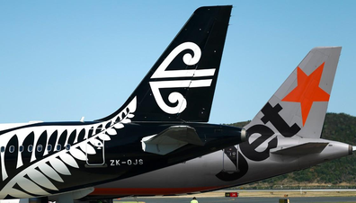 A Jetstar and an Air New Zealand plane