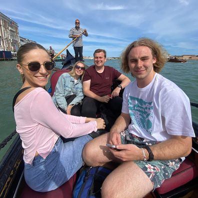 Teagan Devitt in Italy with fellow travellers.