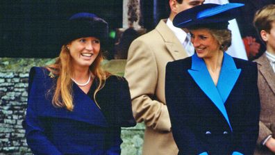 Princess Diana, Princess of Wales and Sarah Ferguson, Duchess of York attend the Christmas service at Sandringham 1988