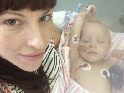 Karen Fowler with son Rio in hospital.