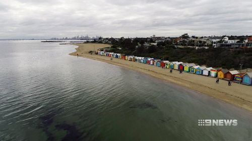 The colourful boxes line Melbourne's Brighton Beach. Picture: 9NEWS
