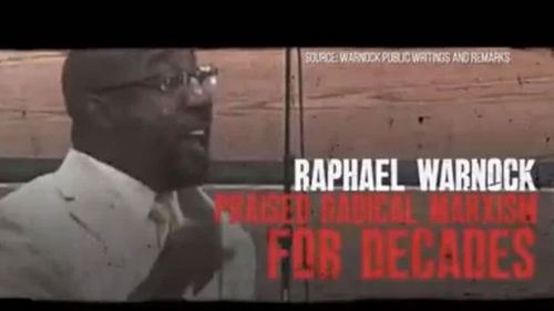 How Raphael Warnock appears in Kelly Loeffler's campaign ads.