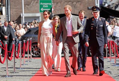 Prince Harry, Duke of Sussex and Meghan, Duchess of Sussex arrive at the town hall during the Invictus Games Dusseldorf 2023 - One Year To Go events, on September 06, 2022 in Dusseldorf, Germany. 