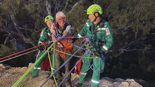 An army of emergency service workers banded together to winch him to safety before he was flown to the Royal Adelaide Hospital.