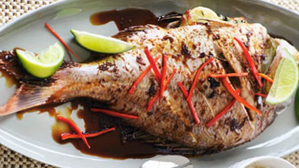 Roasted baby snapper with yellow bean sauce
