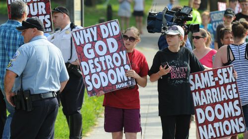 Members of Westboro Baptist Church are famed for homophobic protests at funerals. (Getty)