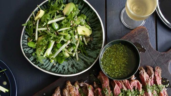 Jacqueline Alwill's summer green salad with broad beans, green apple and mint recipe for BeefandLamb.com.au