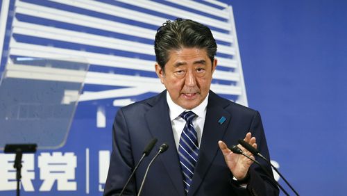 Japanese Prime Minister Shinzo Abe speaks during a news conference at headquarters of the ruling Liberal Democratic Party (LDP) in Tokyo.
