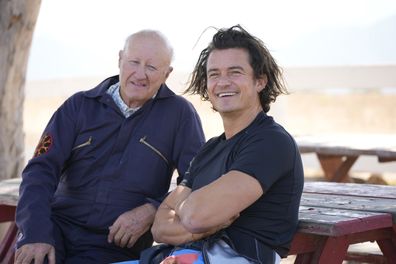 This image released by Peacock shows Orlando Bloom in an episode of the television series "Orlando Bloom: To the Edge." 