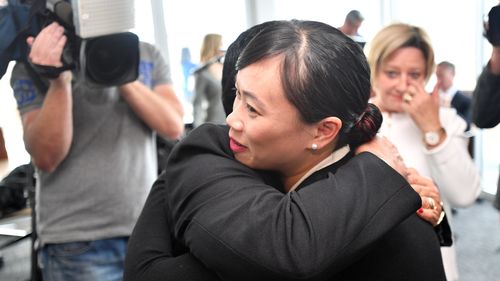 Ms Low is congratulated by a supporter at the Advance SA party launch. (AAP)