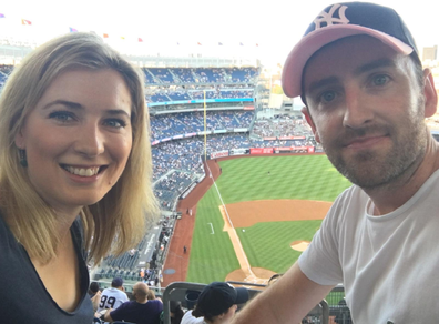 Katherine Firkin with her husband Michael at a Yankees game in the US.