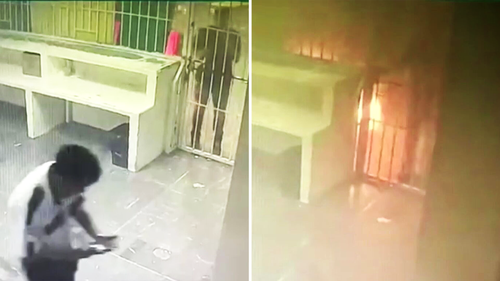 CCTV from inside the facility showed the moment the fire began.