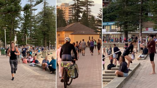 People flouting social distancing requirements have been photographed at Manly Beach.