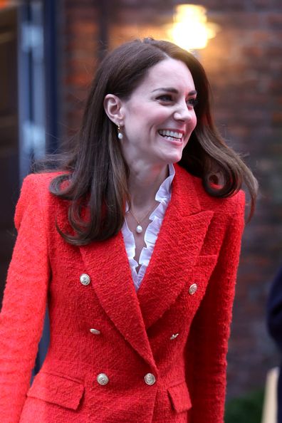 Kate Middleton, Duchess of Cambridge leaves after a visit at the 'Copenhagen Infant Mental Health Project' (CIMPH) 'Understanding Your Baby Project' at Børnemuseet Children's Museum on February 22, 2022 in Copenhagen, Denmark