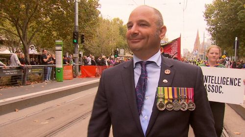 Mr Saly marched in today's Anzac Day parade.