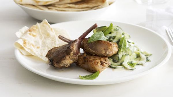 Spiced-yoghurt lamb cutlets with cucumber and mint salad