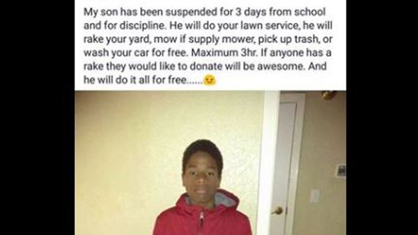 A mother's unique punishment has gone viral. Image: Facebook/ Demetrus Payne.