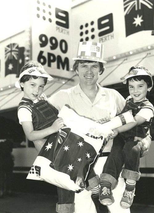 Channel Nine broadcaster Russell Goodrick with sons Tom and Rodney.