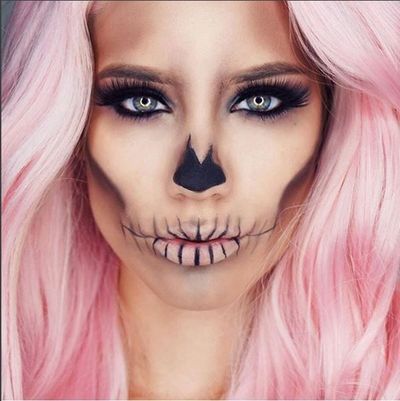 Makeup vlogger Linda Stephanie created this pretty pink sugar skull