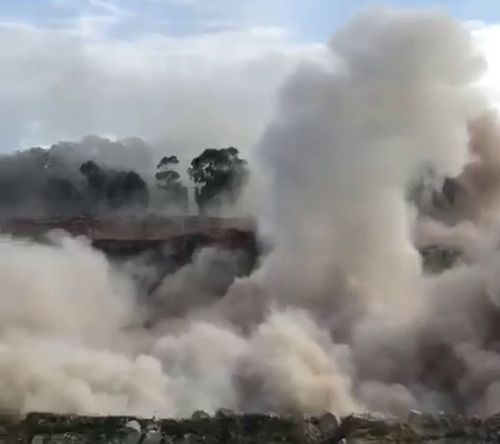 Exploding rock was hurled 200 metres towards onlookers.