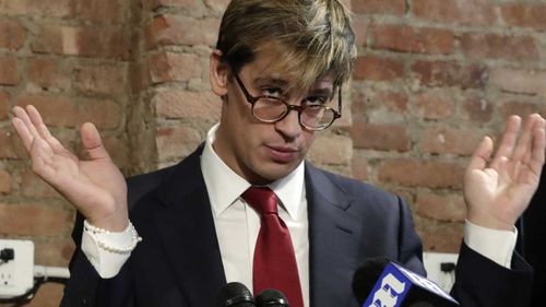 Milo Yiannopoulos addresses the media after his comments on pedophilia. (AAP)