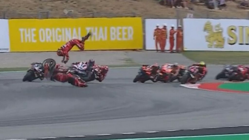 MotoGP leader Francesco Bagnaia avoids major injury after nasty crash at Catalunya GP