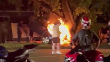 A man has described the moment he pulled three teenagers from a burning car after a crash in Sydney&#x27;s south-west.