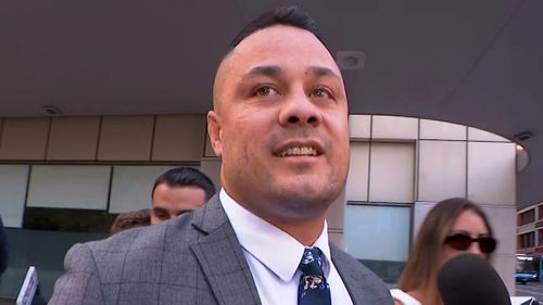 Jarryd Hayne spoke outside court, maintaining his innocence. 