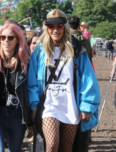 Rita Ora used Glastonbury as an opportunity to show off her extensive
hat collection, starting with a visor for day one.