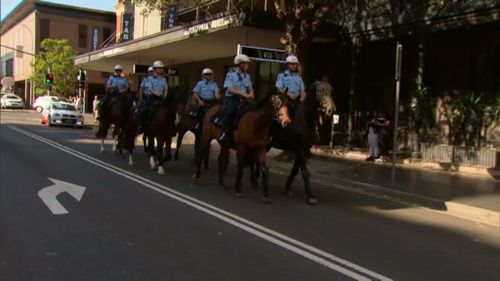 Mounted police on the streets of Parramatta. (9NEWS)