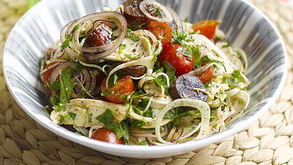 A warm chicken, chorizo and fennel salad