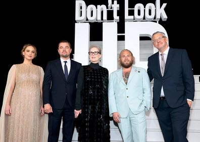Jennifer Lawrence, Leonardo DiCaprio, Meryl Streep, Jonah Hill, and Adam McKay