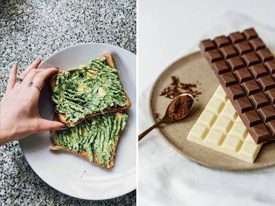 Stock images of avocado toast and chocolate