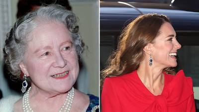 Kate Middleton wears sapphire fringe earrings that were once much-loved by the Queen Mother.