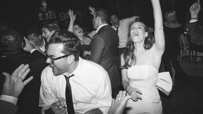 Dan Levy dancing with sister Sarah Levy at her wedding to producer Graham Outerbridge