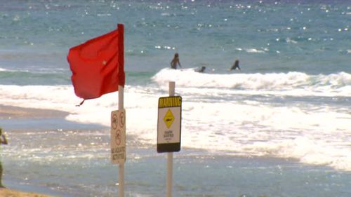Warning signs on Newcastle beach. 