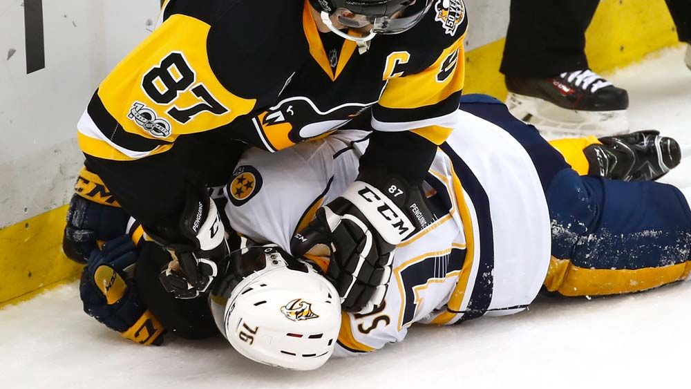 Sidney Crosby mashes PK Subban's face into the ice during NHL playoffs