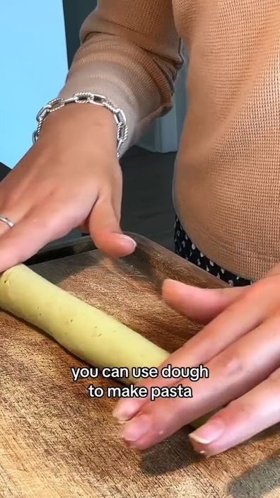 TikToker @ballehurns shares how to make pasta dough from avocado.
