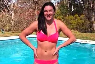 <b>Aussie hurdler Michelle Jenneke has delighted fans once again with her own sexy bikini-clad take on the ice bucket challenge.</b><br/><br/>The 21-year-old, who is most famous for her eye catching pre-race warm-up, did her challenge in a pink two-piece while standing on a ledge in a pool.<br/><br/>In the video posted to Instagram, the part-time model pours the ice water onto herself before being knocked into the water by a swiss ball.<br/><br/>The challenge is just the latest in a growing list of great Jenneke video moments.<br/>