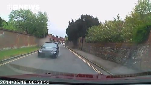 Within seconds the Bentley is on a trajectory straight into the Ford. (Supplied)