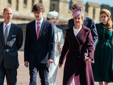 Prince Edward, Duke of Edinburgh, James, Earl of Wessex, Princess Eugenie of York, Jack Brooksbank, Sophie, Duchess of Edinburgh, and Princess Beatrice of York 