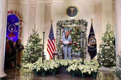 First lady Jill Biden speaks about the holiday season and unveils the White House holiday decor 